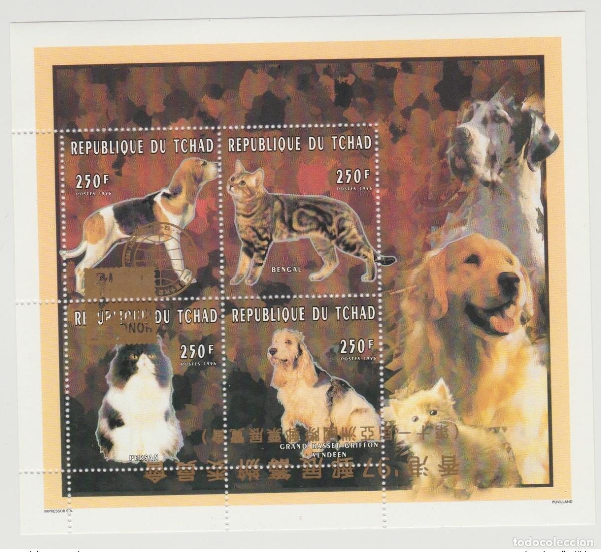 Briefmarken: Chad 1996/1997 Overload OVERTURNED Hong Kong '97 Perros gatos y