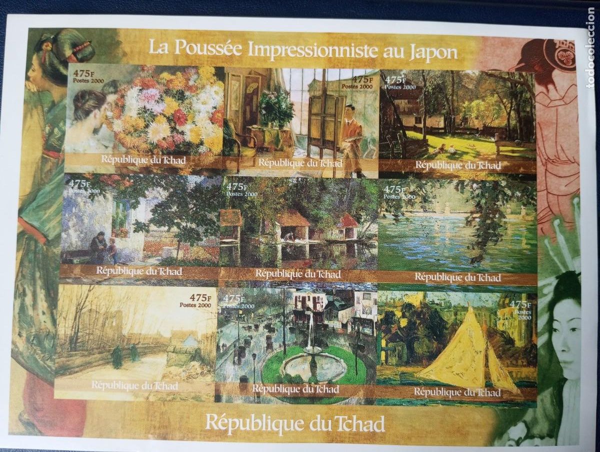 Sellos: CHAD, 2000, PINTURA IMPRESIONISTA EN JAP&Oacute;N. HB S/D