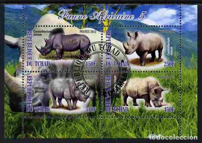 Sellos: TCHAD CHAD 2012 SHEET USED MNH FAUNA MAMIFEROS RHINOCEROS RHINOS RINOCERONTES RINOCERONTI WILDLIFE