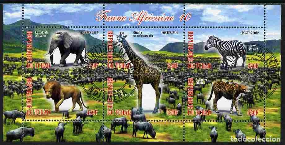 Sellos: TCHAD CHAD 2012 SHEET USED MNH FAUNA MAMIFEROS JIRAFAS ELEFANTES LEONES FELINOS CEBRAS WILDLIFE