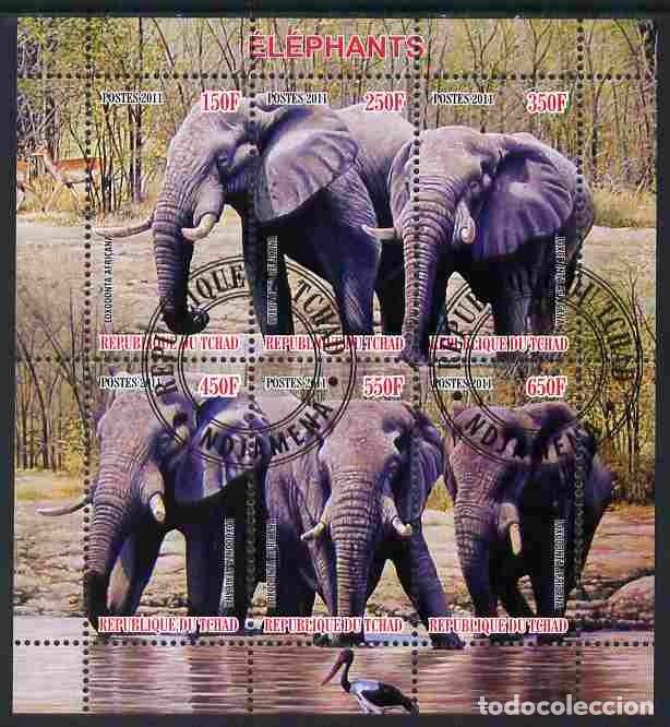 Sellos: TCHAD CHAD 2011 SHEET USED MNH FAUNA MAMIFEROS ELEPHANTS ELEFANTES ELEFANTI ELEFANTEN WILDLIFE
