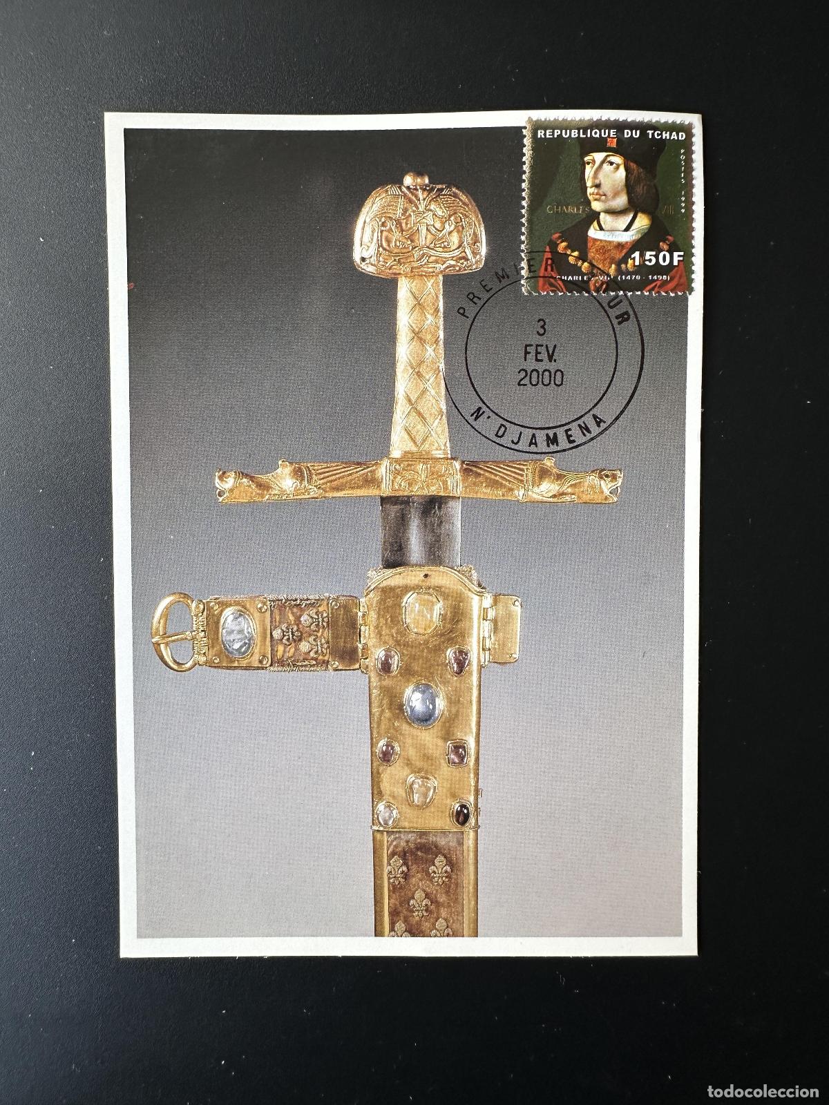 Sellos: Chad 1999 Mi. 1942 carta m&aacute;xima medieval espada real arte Carlos VIII