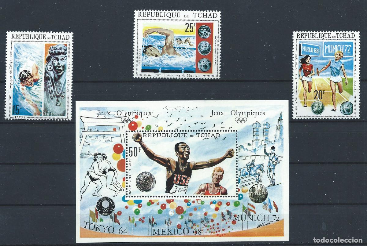 Sellos: Tchad N&deg;233Z/33AA + PA 95D + Bloc** (MNH) 1971 - J.O de Munich