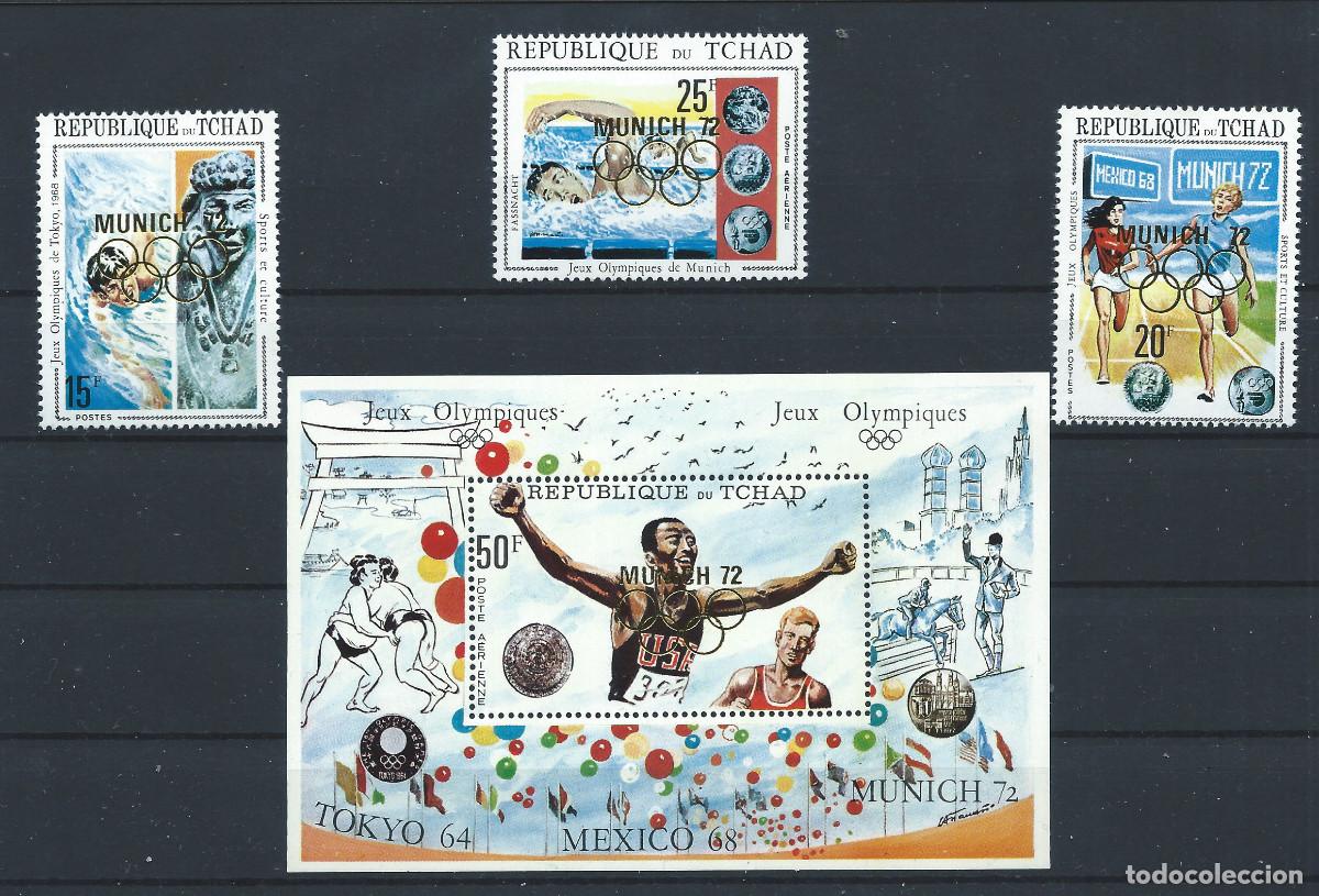 Sellos: Tchad N&deg;233Z/33AA + PA 95D + Bloc** (MNH) 1972 - J.O de Munich Surcharg&eacute;s Munich 1972 en Or