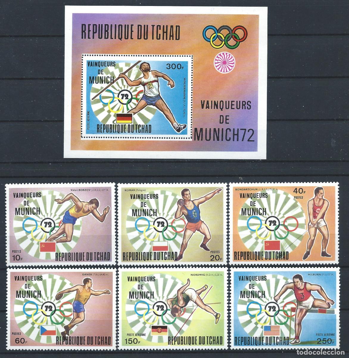 Sellos: Tchad N&deg;278/81 + PA 141/42 + Bloc 13D** (MNH) 1972 - J.O de Munich