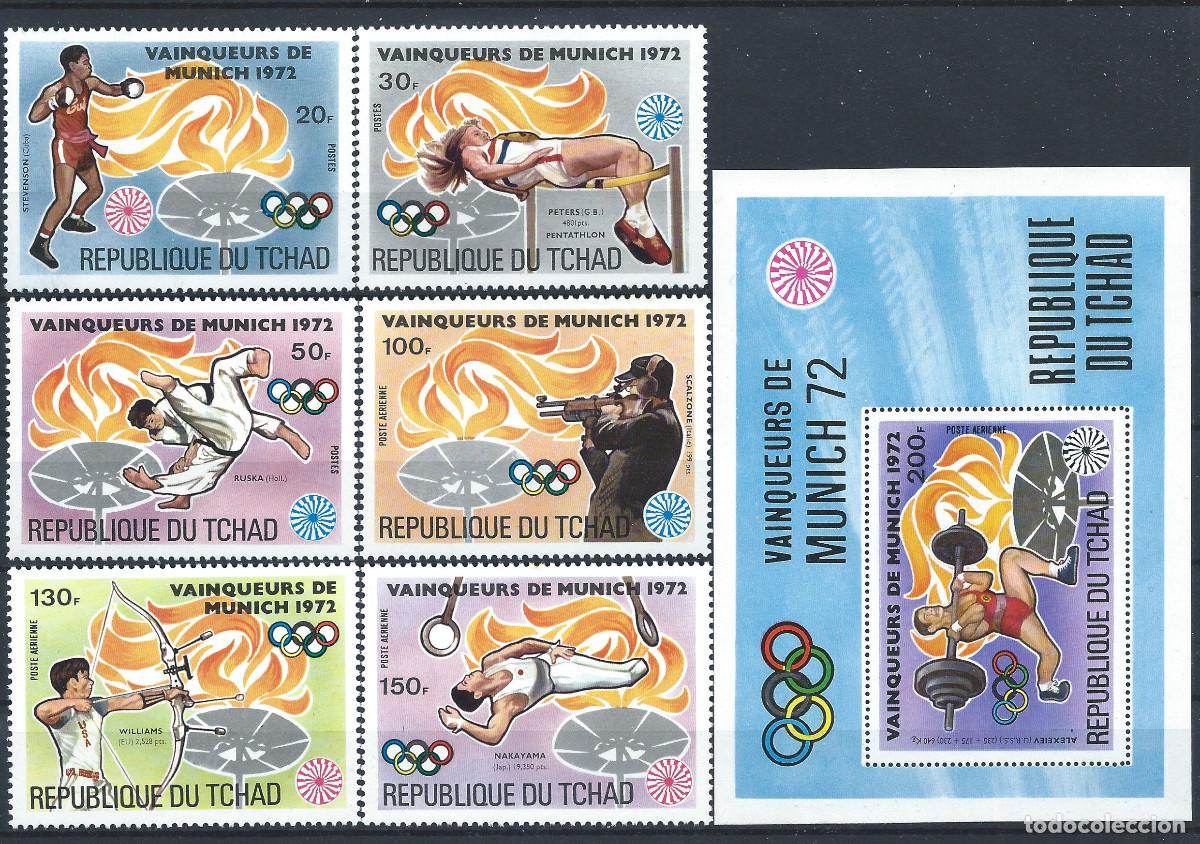 Sellos: Tchad N&deg;288E/88G + PA 144C/44E + Bloc 13M** (MNH) 1972 - J.O de Munich