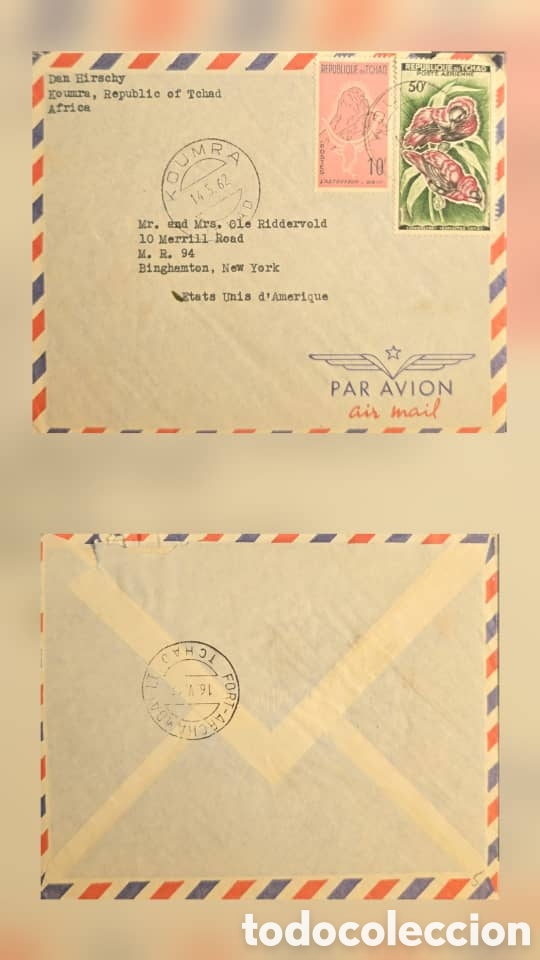 Sellos: CA)Chad + 1968 + Airmail Cover + International envelope sent from Koumra to the United States, frank