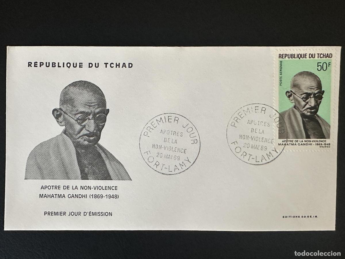 Sellos: Chad 1969 Mi. 235 FDC Mahatma Gandhi ap&oacute;stol no-violencia correo a&eacute;reo