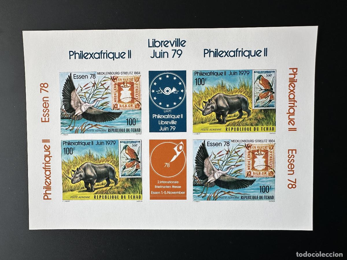 Stamps: Chad 1978 Mi. Bl. 829 - 830 cartulina ND Philexafrica Rhinoceros Wildlife Birds