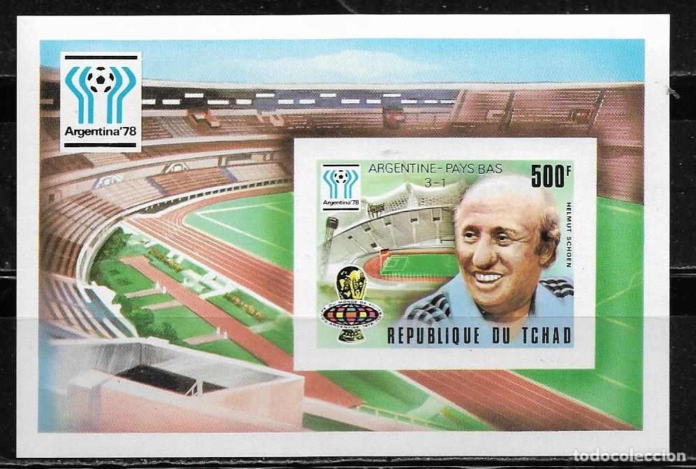 Sellos: TCHAD 1978, HOJA BLOQUE SIN DENTAR - CAMPEONATO MUNDIAL DE F&Uacute;TBOL ARGENTINA 78. MNH.