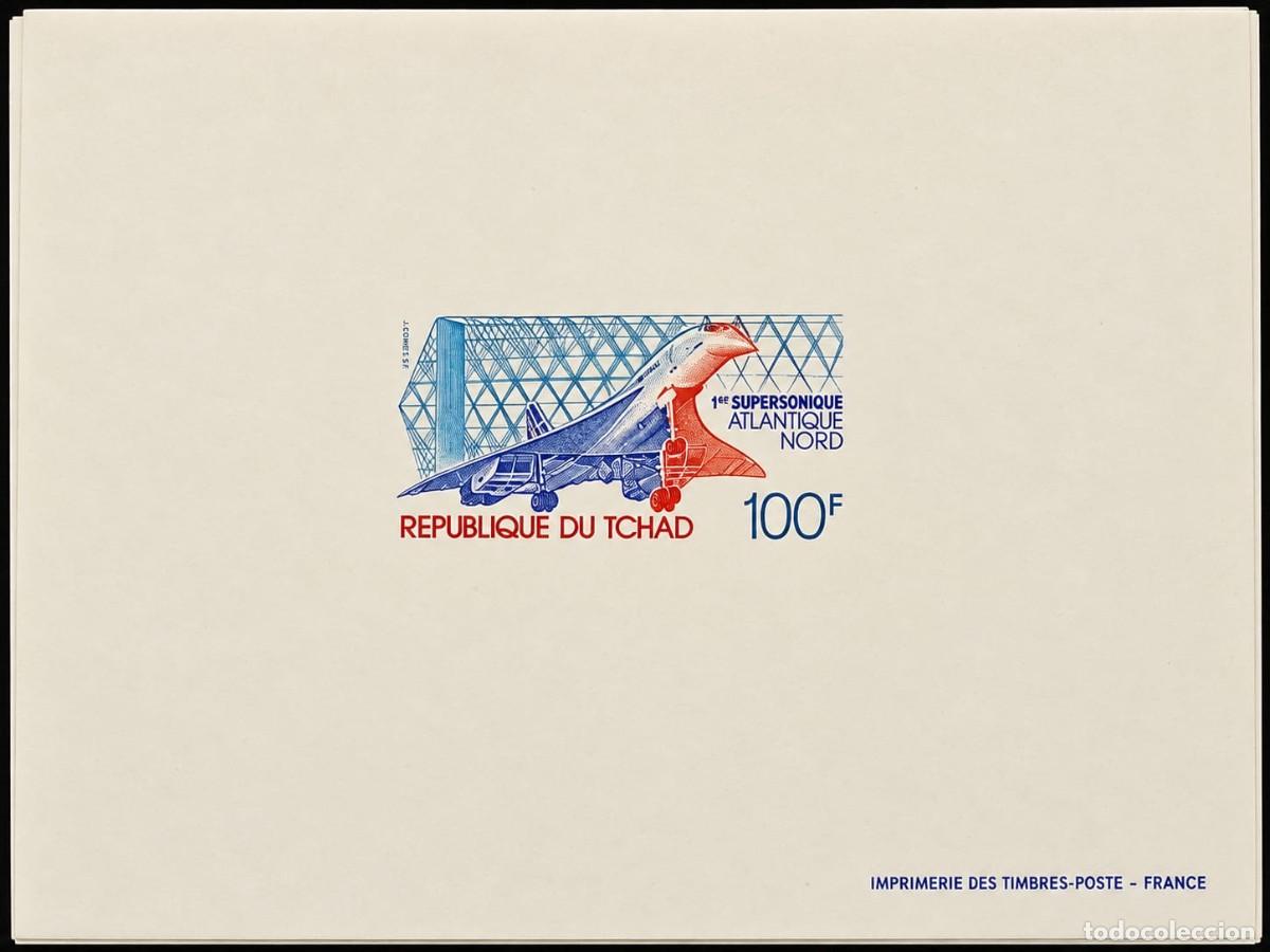 Sellos: O) 1977 CHAD, PROOF, 1st SUPERSONIC TRANSATLANTIC FLIGHT OF CONCORDE, CONCORDE SCT C215, MNH