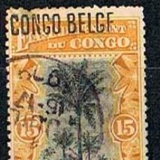 Sellos: CONGO BELGA Nº 33 (AÑO 1909, SOBRECARGADO, PALMERA, USADO. Lote 214618830