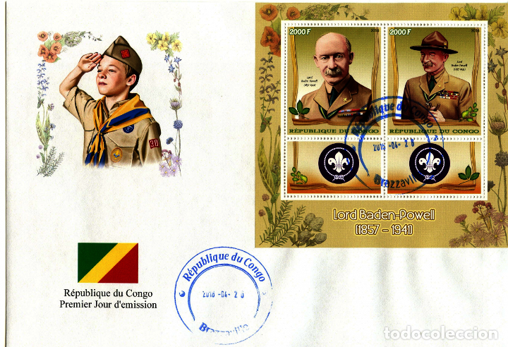 Sellos: CONGO 2016 SPD FDC BADEN POWELL SCOUTS - Foto 1
