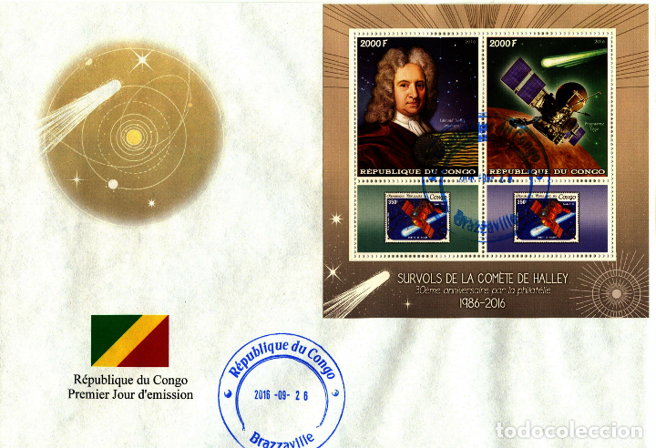Sellos: CONGO 2016 SPD FDC COMETA COMET EDMOND HALLEY ESPACIO ESPACE SPACE PROGRAMA VEGA - Foto 1