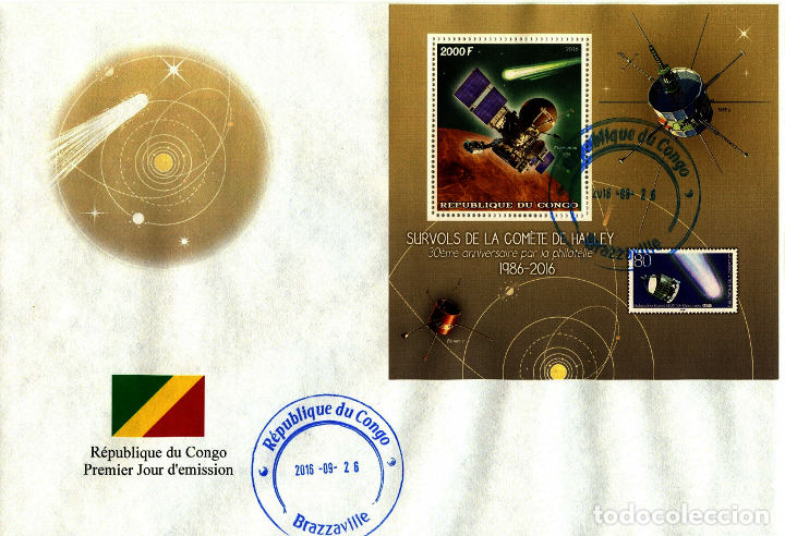 Sellos: CONGO 2016 SPD FDC COMET COMETA HALLEY ESPACIO ESPACE SPACE PROGRAMA VEGA - Foto 1