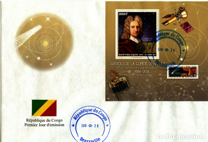 Sellos: CONGO 2016 SPD FDC COMETA COMET EDMOND HALLEY ESPACIO ESPACE SPACE - Foto 1