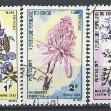 Timbres: REP. DEL CONGO 1971 - SELLOS DE FRANQUEO, FLORES TROPICALES, 3 VALORES - USADOS. Lote 343275298