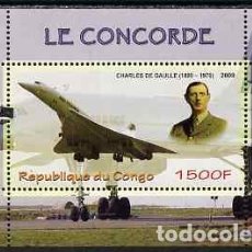 Sellos: CONGO 2009 SHEET MNH CHARLES DE GAULLE CONCORDE AVIONES PLANES AVIATION AVIACION AVIONS FLUGZEUGE. Lote 362743715