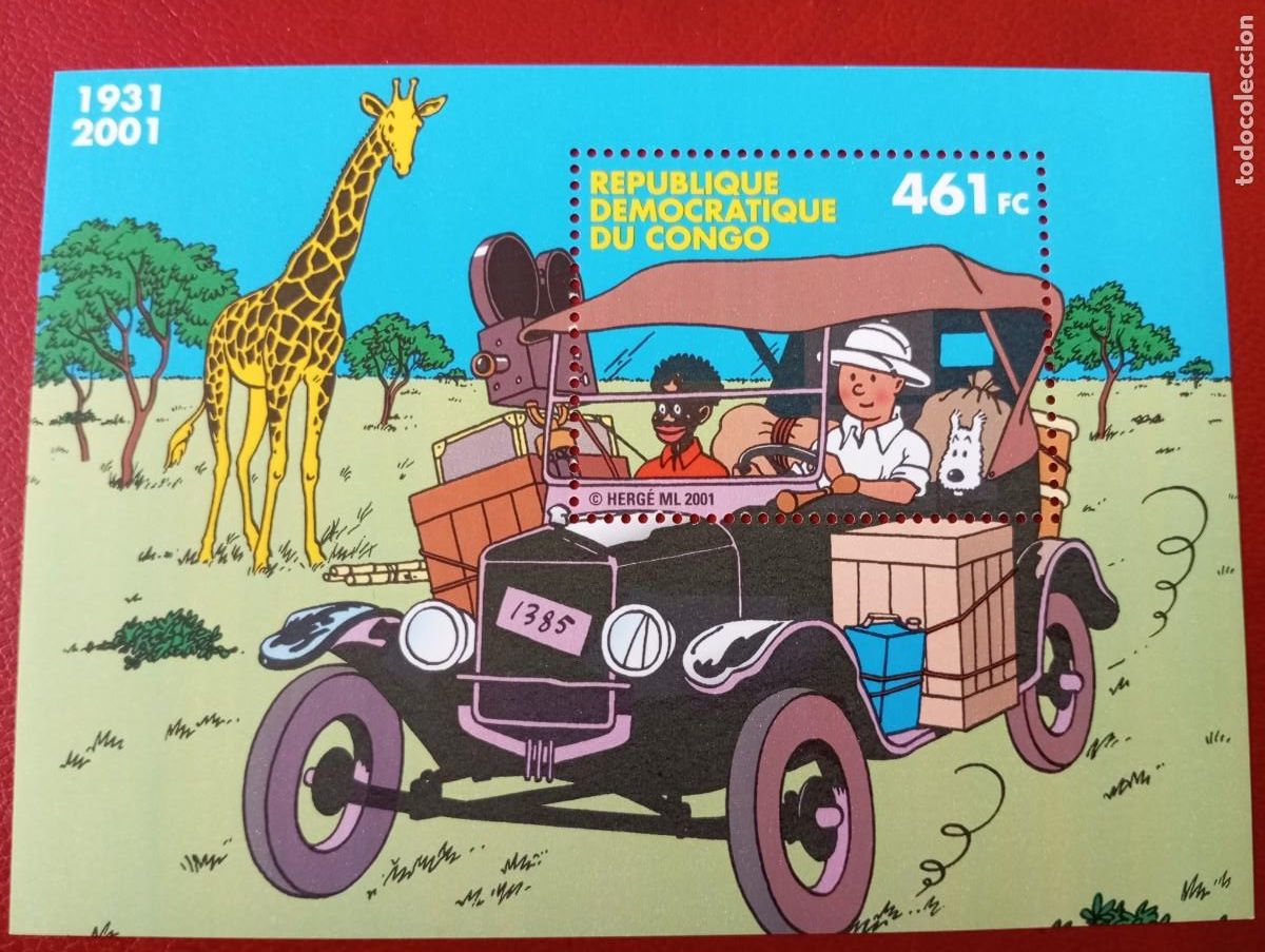 Sellos: TINTIN EN EL CONGO, HB DEL CONGO 2001 - Foto 1