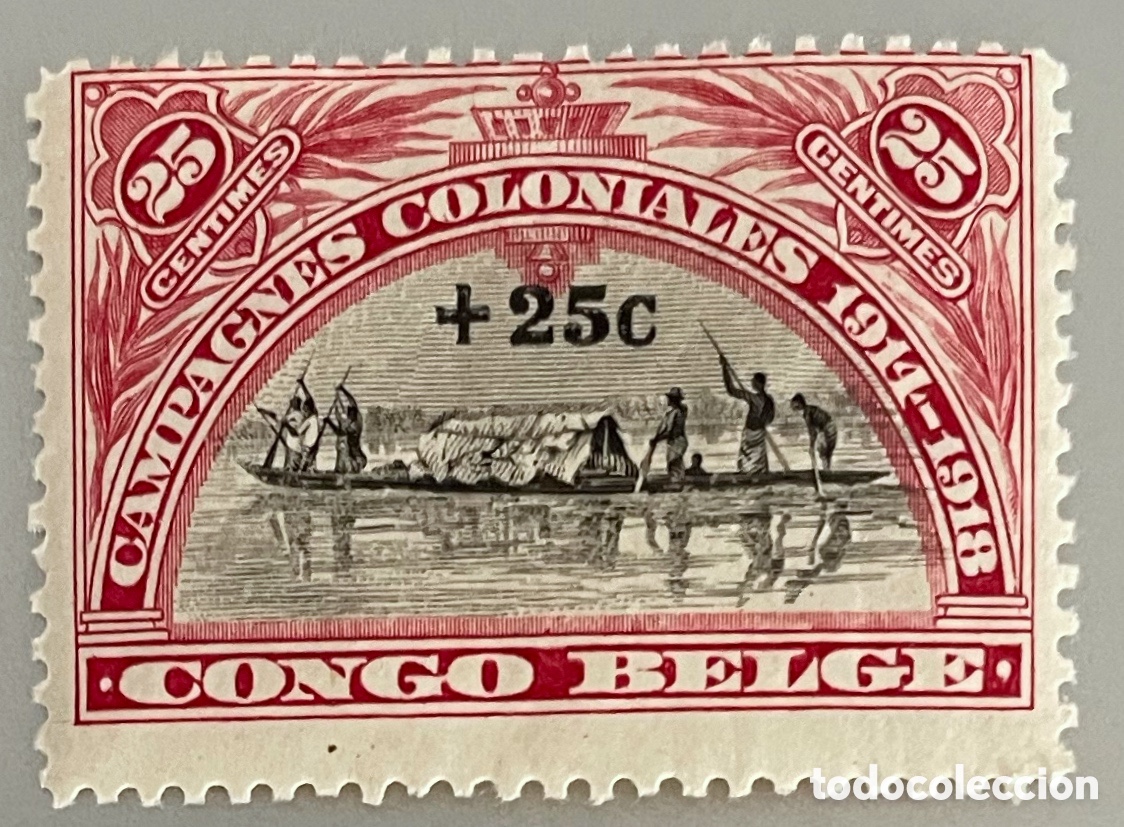 Sellos: Congo Belga. Canoa. Franc&eacute;s. 1925 - Foto 1