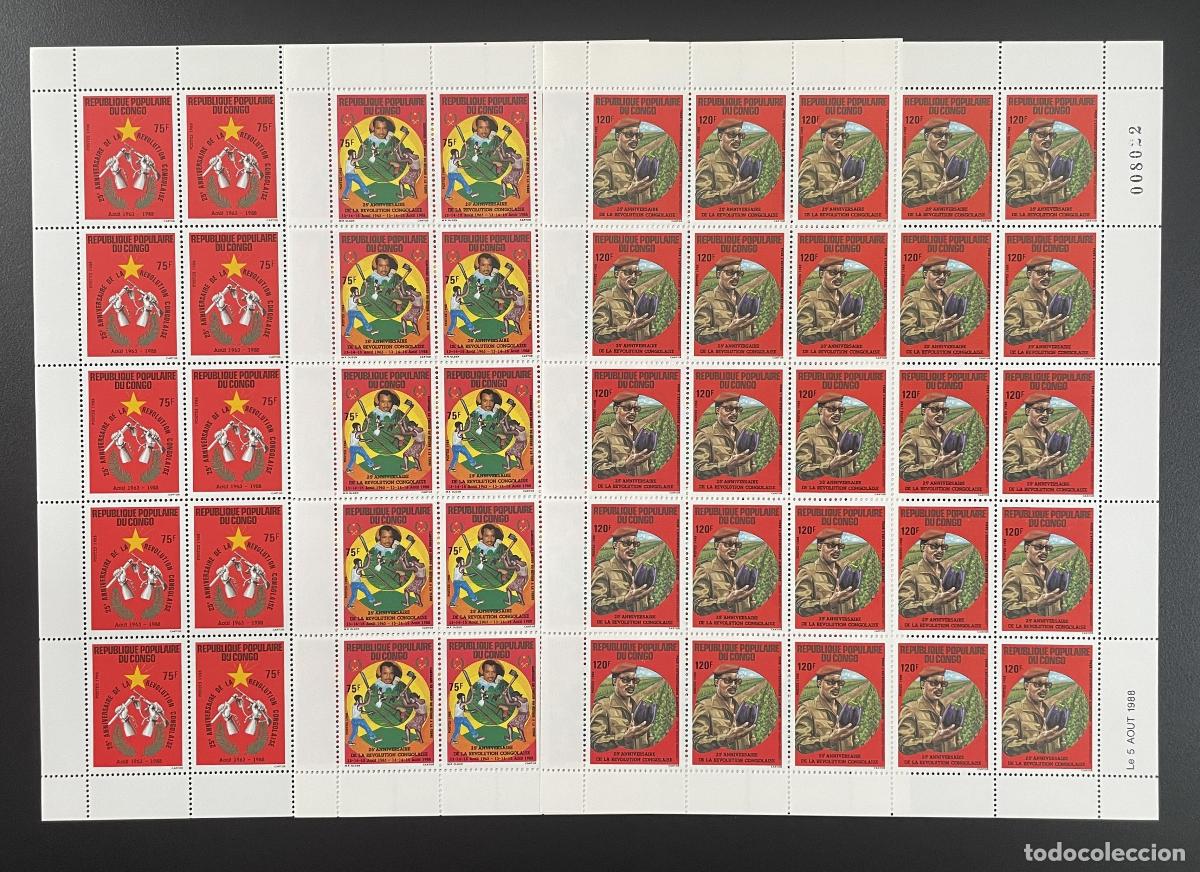Sellos: Congo 1988 YT 831-833 tabl&oacute;n 25 aniversario revoluci&oacute;n congole&ntilde;a comunismo