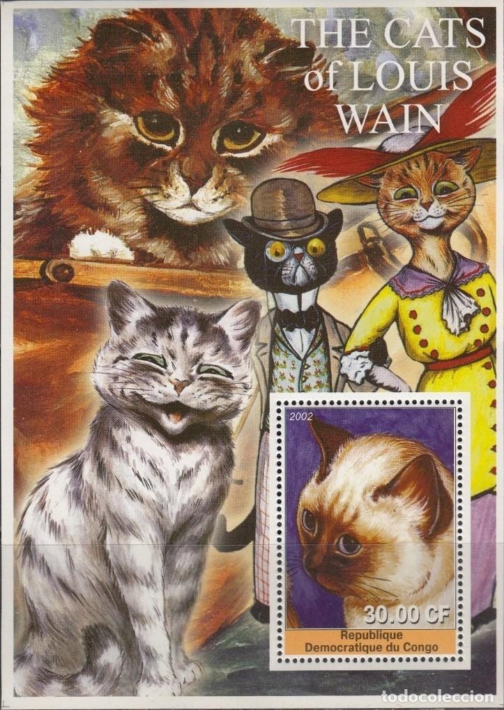 Selos: CONGO 2002 SHEET MNH THE CATS OF LOUIS WAIN CHATS KATZEN GATTI GATOS ART PAINTINGS ARTE PINTURAS