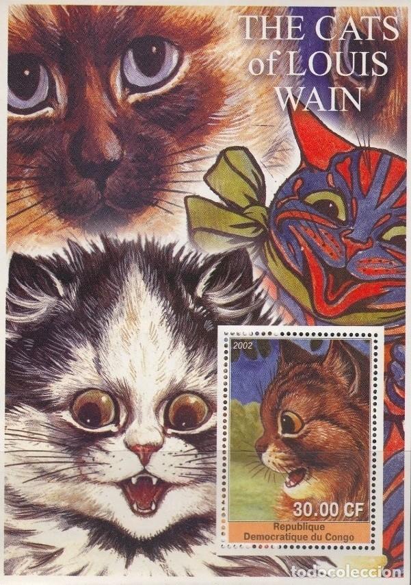 Francobolli: CONGO 2002 SHEET MNH THE CATS OF LOUIS WAIN CHATS KATZEN GATTI GATOS ART PAINTINGS ARTE PINTURAS