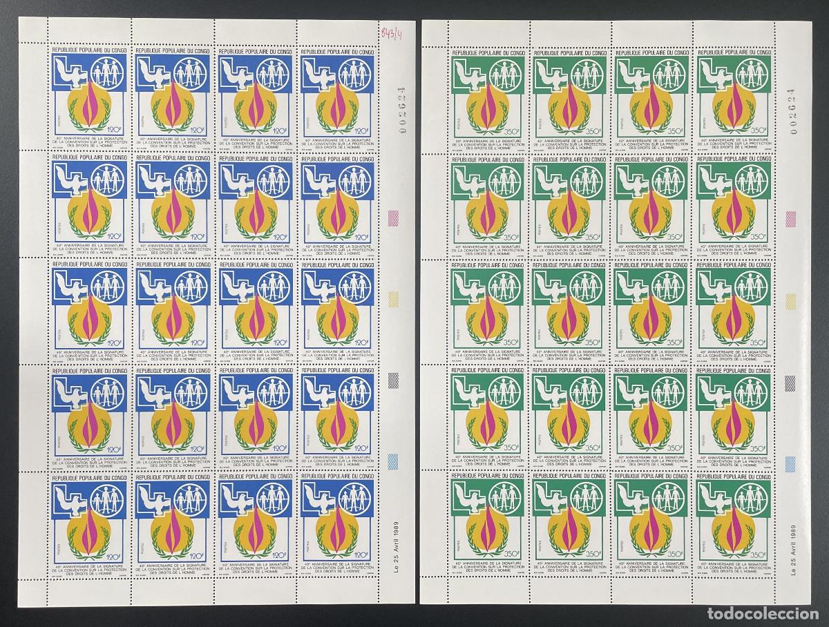 Sellos: Congo 1989 Yt 843-844 tabl&oacute;n derechos humanos aniversario de las Naciones Unidas