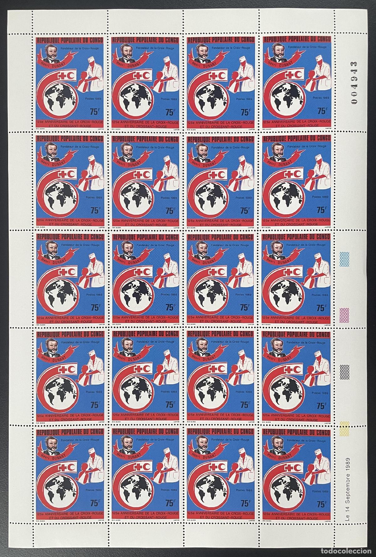 Sellos: Congo 1989 YT 845 tabl&oacute;n Cruz Roja Henri Dunant medicina humanitaria salud