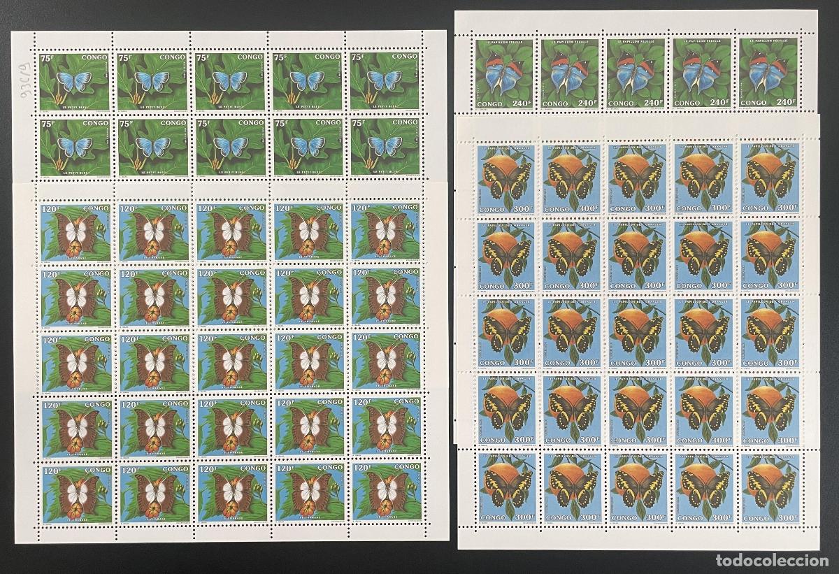 Sellos: Congo 1991 YT 936-939 tabl&oacute;n mariposas fauna insectos naturaleza tropical