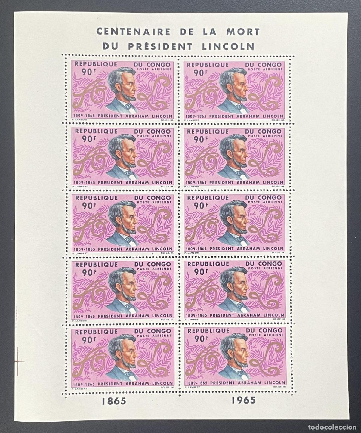 Francobolli: Congo 1966 YT PA 37 tabl&oacute;n centenario muerte del presidente Lincoln Abraham
