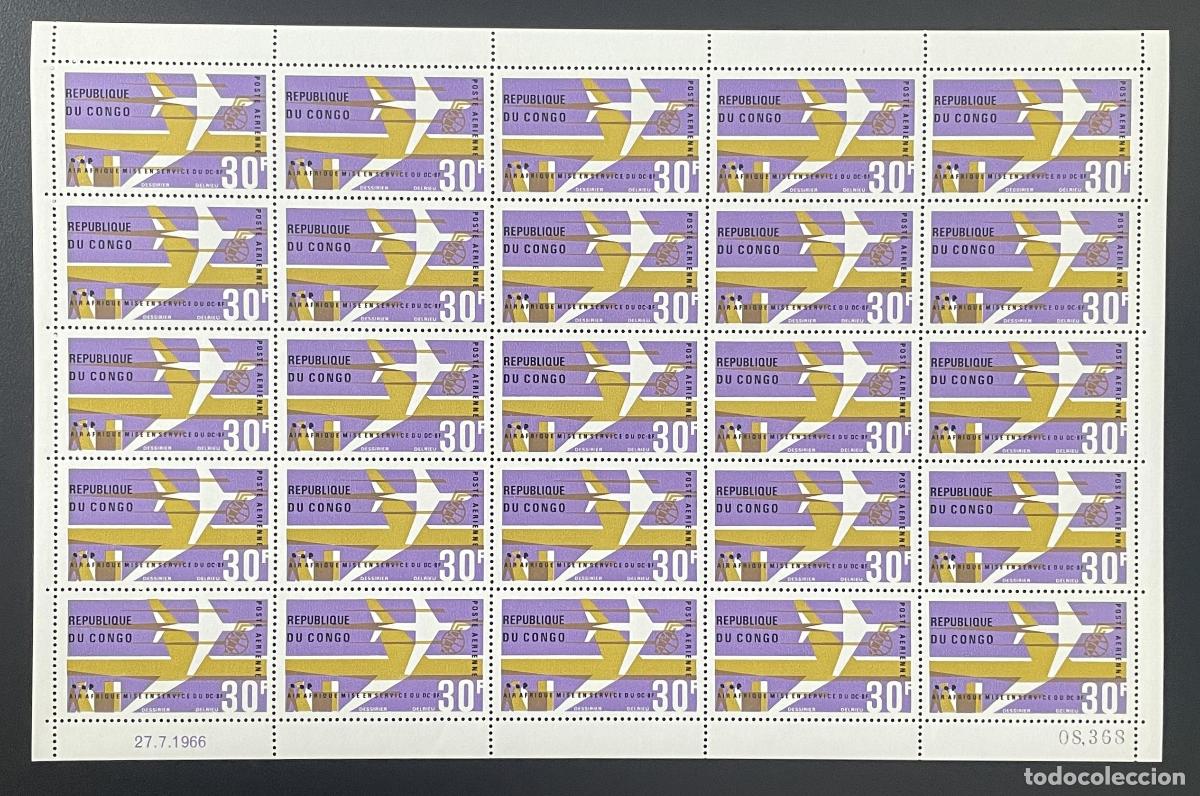 Sellos: Congo 1966 YT PA 44 tabl&oacute;n avi&oacute;n Air Afrique aviaci&oacute;n transporte a&eacute;reo