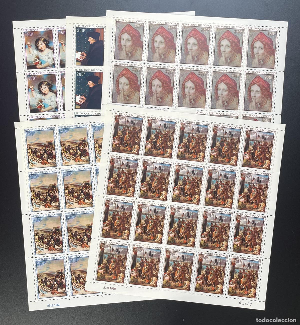 Sellos: Congo 1970 YT PA 90-94 tabl&oacute;n pinturas arte retratos cl&aacute;sicos
