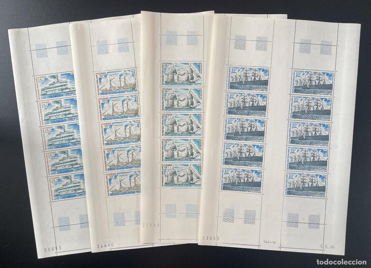 Sellos: Congo 1976 YT PA 227-230 tabl&oacute;n barcos veleros transporte mar&iacute;timo