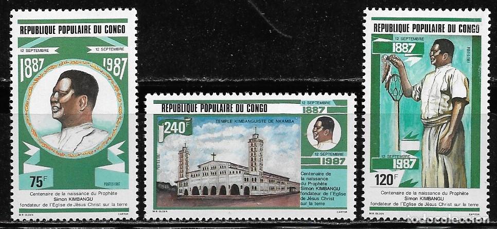 Sellos: CONGO 1987, Ivert 820/22 - PROFETA IGLESIA SIM&Oacute;N KIMBANGU. MNH.