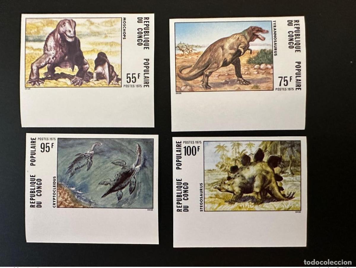 Sellos: Congo 1975 Mi. 492 - 495 ND Imperf Dinosaurios Stegosaurus Tyrannosaurus