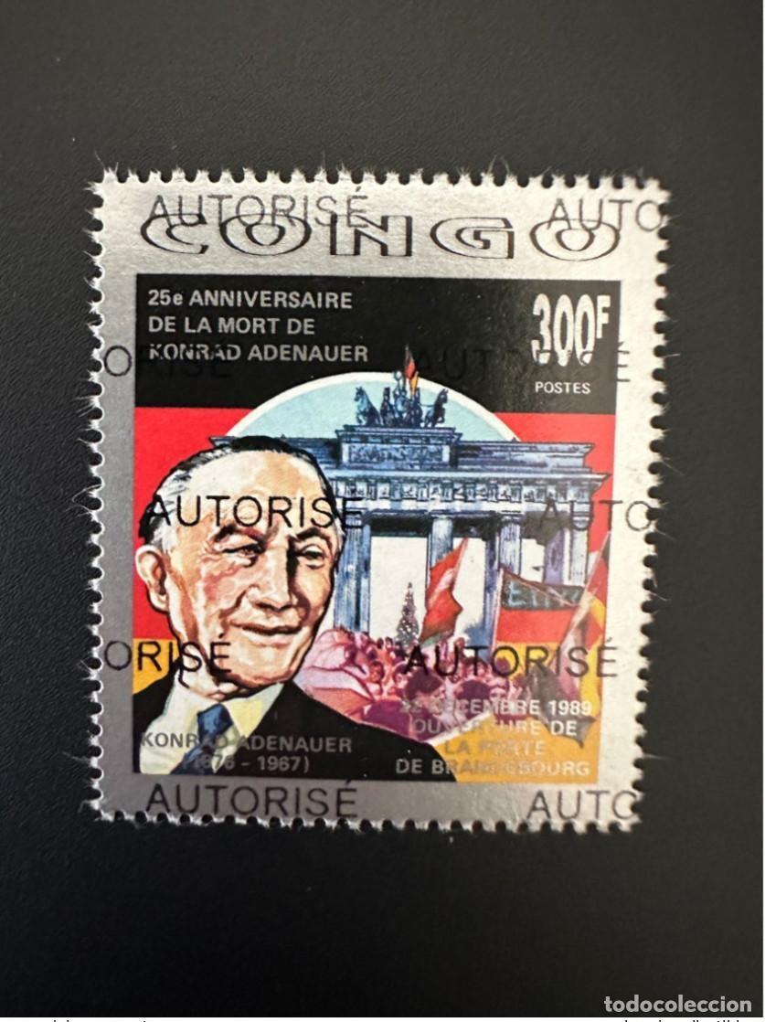 Sellos: Congo 1998 Mi. 1535 sobrecargado AUTORIZA el muro de Konrad Adenauer en Berl&iacute;n Mauerfall