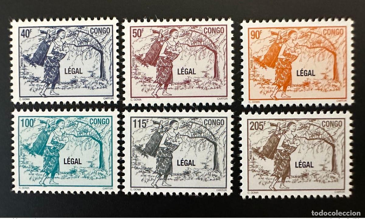Sellos: Congo 1998 Mi. 1561 - 1566 sobreimpresi&oacute;n LEGAL Mujer con capucha Frau Woman
