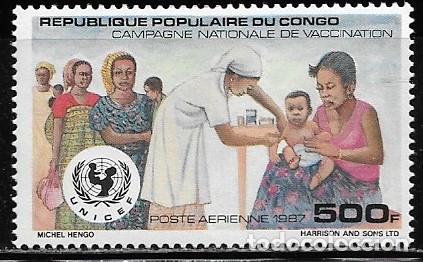 Sellos: CONGO 1987, Ivert 379 - CAMPA&Ntilde;A VACUNACI&Oacute;N INFANTIL, UNICEF. MNH.