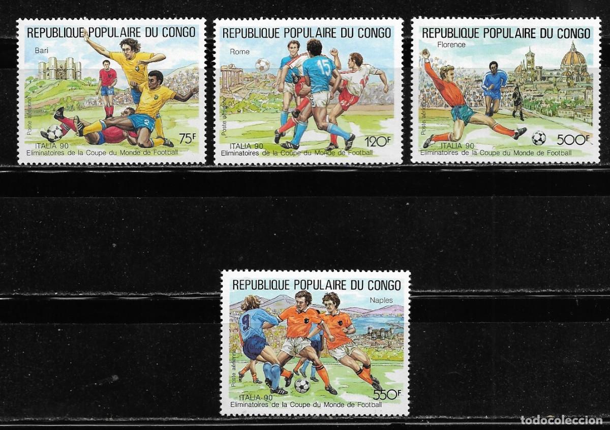 Sellos: CONGO 1989, Ivert A-389/92 - CAMPEONATO MUNDIAL DE F&Uacute;TBOL ITALIA 90. MNH.
