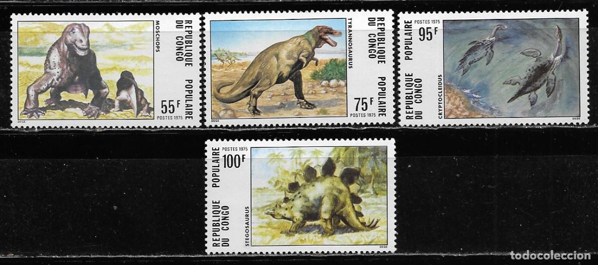 Sellos: CONGO 1975, Ivert 401/04 - ANIMALES DE LA PREHISTORIA. MNH.