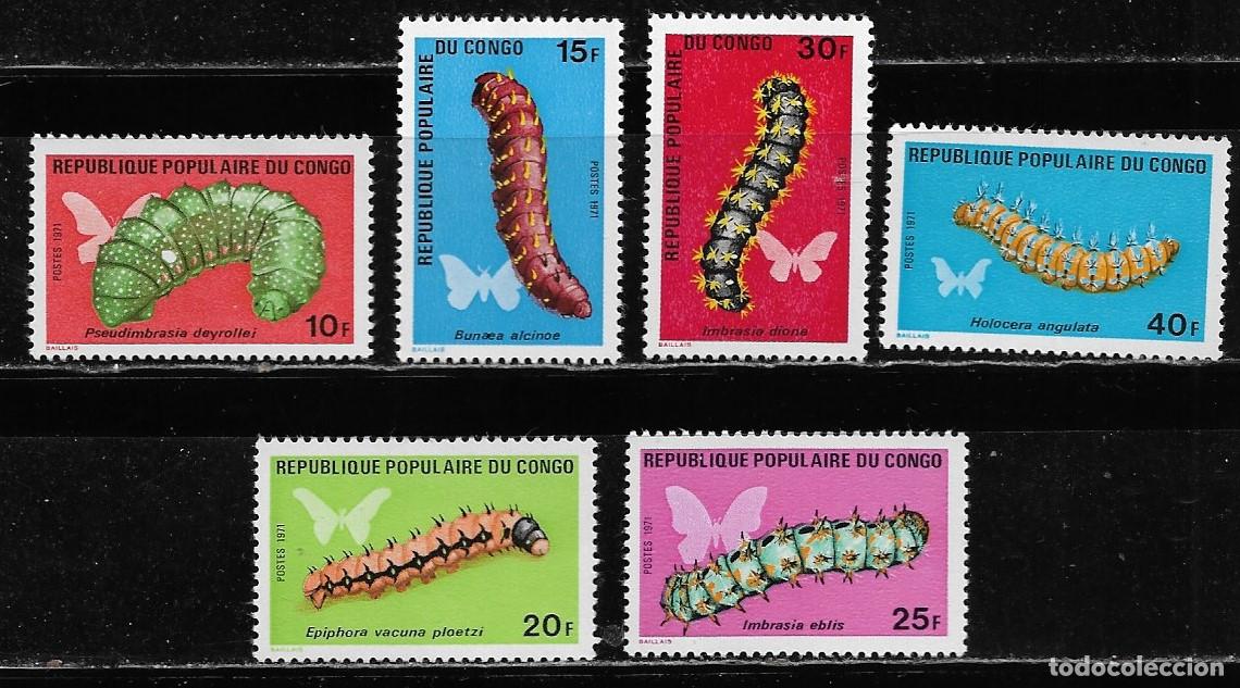 Sellos: CONGO 1971, Ivert 297/302 - ORUGAS. MNH.