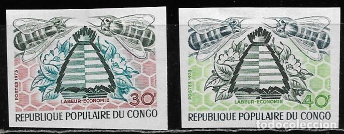 Sellos: CONGO 1973, Ivert 340/41 - ABEJAS, SIN DENTAR. MNH.