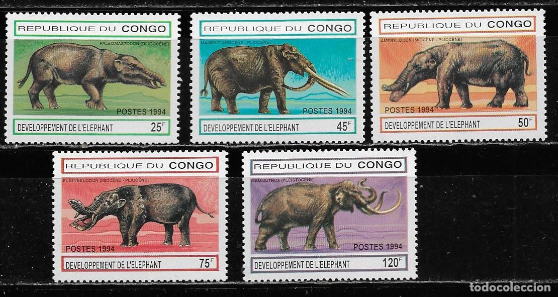 Sellos: CONGO 1994, Ivert 990A/90E - ANIMALES PREHIST&Oacute;RICOS. MNH.