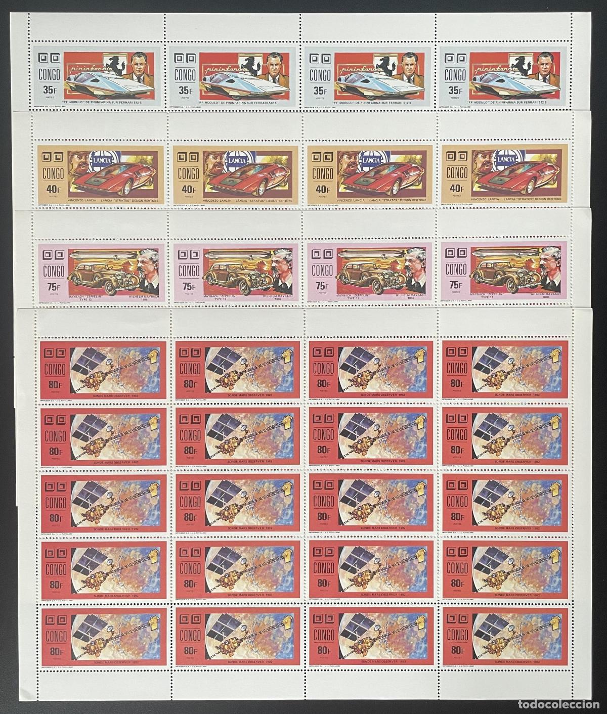 Sellos: Congo 1991 YT 929-932 tabl&oacute;n car space Ferrari Lancia Maybach Mars
