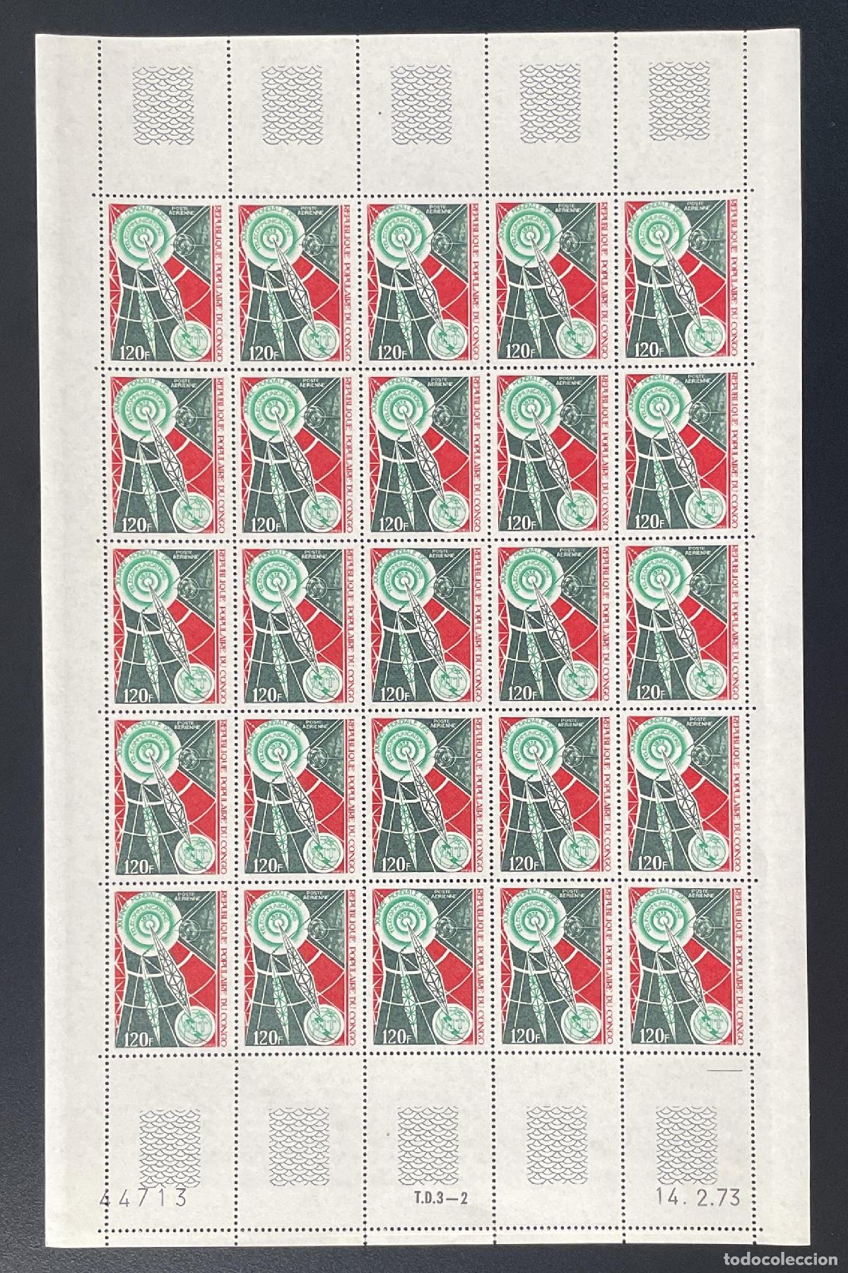 Sellos: Congo 1973 YT PA 158 tabl&oacute;n D&iacute;a mundial de los sat&eacute;lites telecomunicaciones