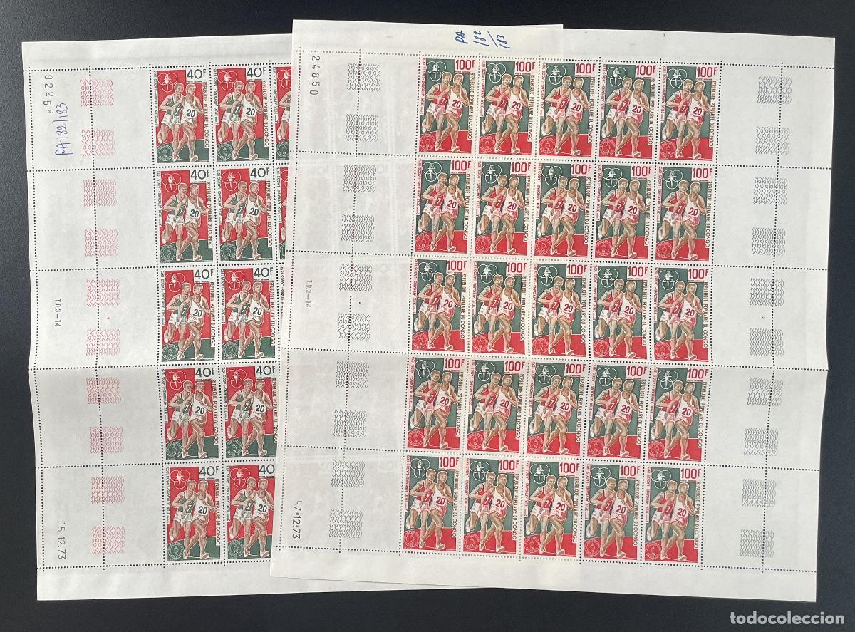 Sellos: Congo 1974 YT PA 182-183 tabl&oacute;n Juegos Africanos Lagos correr atletismo