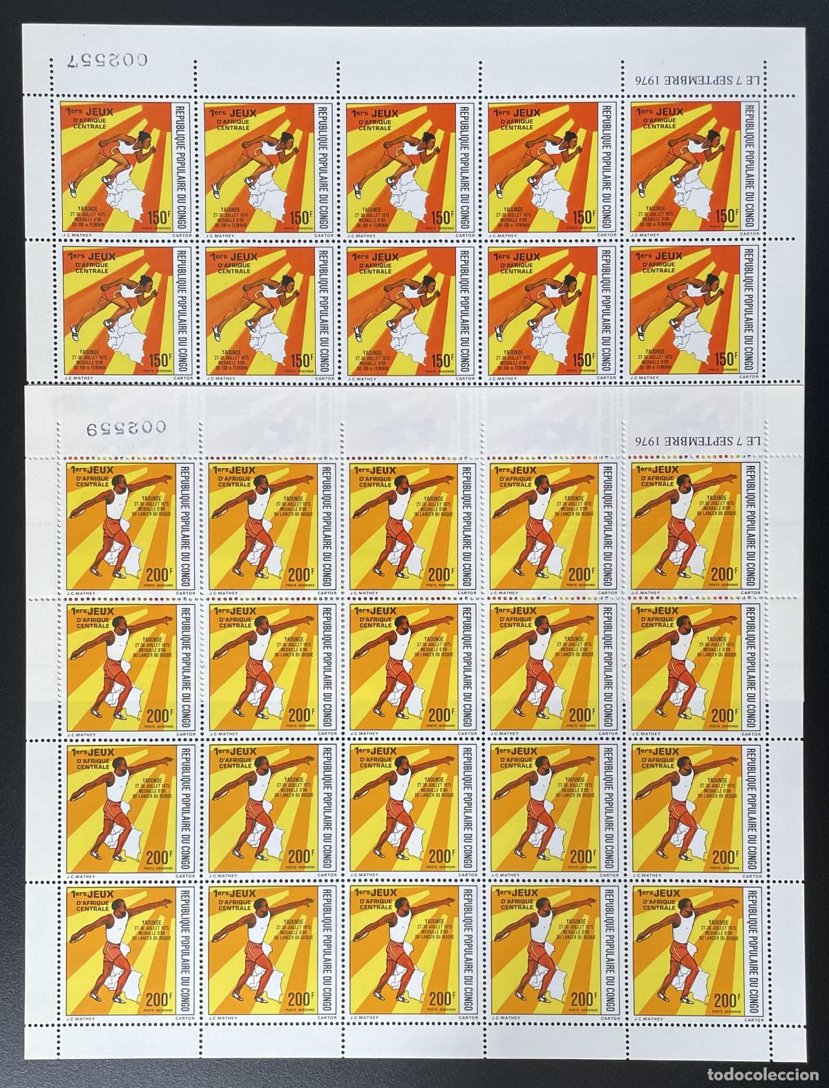 Sellos: Congo 1976 YT PA 231-232 tabl&oacute;n Games Central Africa Sport lanzamiento de disco