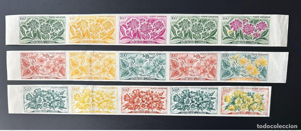 Sellos: Congo 1961 Mi. 9 - 11 pruebas de color ND Fleurs Blumen Flowers Airmail