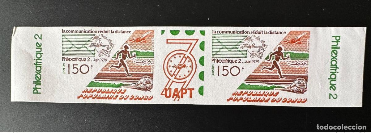 Sellos: Congo 1979 Mi. 679 ND Philexafrica Avi&oacute;n Concorde Train UPU Par de barcos